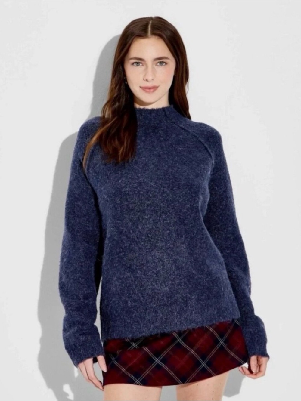Wild Fable Women’s XL Oversized Boucle Turtleneck Tunic Sweater Navy Blue